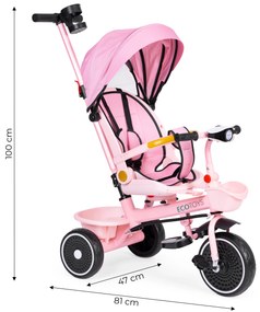 Trojkolka 2v1 otočné sedadlo a skladacia strieška ružová - ECOTOYS