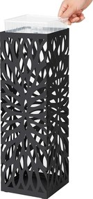 Kovový držiak na dáždniky s háčikmi a odkvapkávačom, čierny