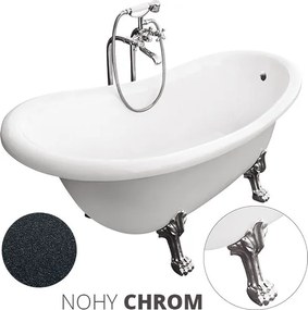 Besco Akrylátová voľne stojaca vaňa Otylia Glam G 160x77 (170x77) s prepadom BESCO-Typ výpuste: Click-Clack s prepadom, čierna matná, BESCO-Nôžky: Ch…