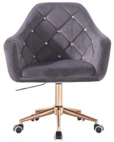 LuxuryForm DESIGN Kreslo ROMA VELUR na zlatej podstave s kolieskami - tmavo šedé