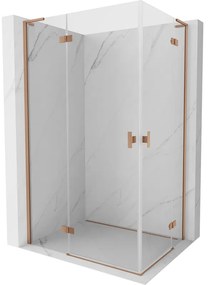 Mexen Mist-H L Duo, 2-krídlový sprchový kút 115 x 75 cm, číre sklo, medený matný profil, 8A5L-115L-075P-65-00