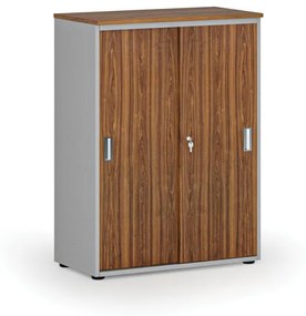 Kancelárska skriňa so zasúvacími dverami PRIMO GRAY, 1087 x 800 x 420 mm, sivá/orech