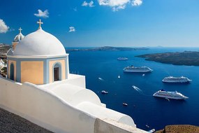 Umelecká fotografie Greece, Santorini, Fira (Thera), church domes, Sylvain Sonnet, (40 x 26.7 cm)