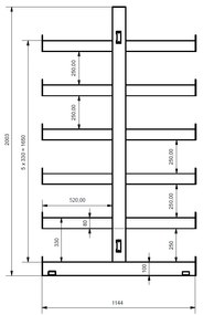Konzolový regál, obojstranný, 2000 x 2700 x 1144 mm, 6 poschodí
