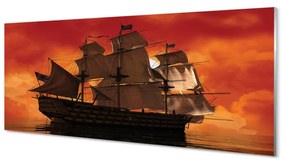 Obraz plexi Loď mora oranžová obloha 120x60 cm