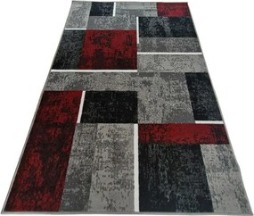 HU Sivo-červený geometrický kockovaný obdĺžnikový koberec NEW IDEA 90311-0564 Rozmer: 50x80 cm