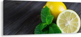 Obraz citrónov a mäty na stole (120x50 cm)