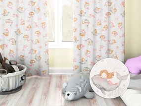 Biante Detský bavlnený záves Sandra SA-527 Ružové morské panny s delfínmi a veľrybami na bielom 150x230 cm