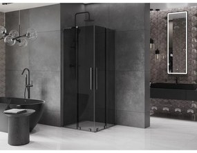 Mexen Velar L Duo, sprchový kút s posuvnými dverami 80 x 80 cm, 8mm šedé sklo, brúsený grafit, 871-080-080-02-43-66