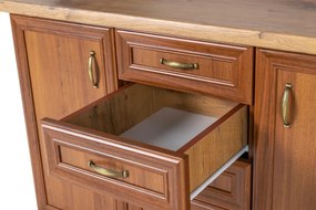 Kredenc Ramiak 120, orech ecco/akácia (sklo hranaté, u13 zlato, deska lancelot)