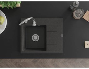 Mexen Ben, 1-komorový granitový drez 600x500x190 mm, ľavý+ chrómový sifón, čierna škvrtnitá, 6522605000-76