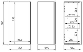 Elita Look, závesná bočná skrinka 40x31,6x80 cm 1D, biela lesklá, ELT-167012