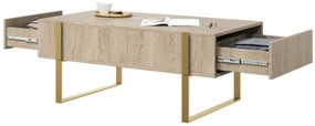 Konferenčný stolík Verica so zásuvkami 120 cm - dub piškótový / zlaté nožičky