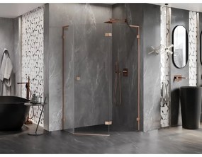 Mexen Lunar, L pravý výklopný päťuholníkový sprchový kút 100 x 80 cm, 8mm číre sklo, profil medená matná, 831L-100P-080L-65-00-P