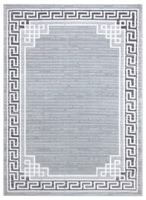 Moderný MEFE koberec   9096 vzor rámu, Grécky  kľúč  - Štrukturálny,  dve vrstvy  rúna sivá