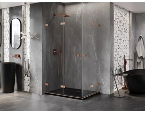 Mexen Lunar-F Duo, skladací sprchový kút 85 x 80 cm, 8mm číre sklo, profil medená matná, 836-085L-080P-65-00