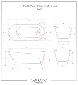 Cerano Savoia, voľne stojaca akrylátová vaňa 170x80 cm, biela, CER-CER-413636