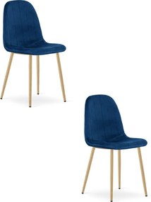 Set dvoch jedálenských stoličiek PADVA zamatové modré / hnedé nohy (2 ks)