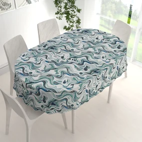 Biante Bavlnený oválny obrus Sandra SA-587 Modro-zelené designové vlnky na mintovom 80x120 cm