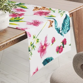 Biante Bavlnený behúň na stôl Sandra SA-383 Ružovočervené kvety s motýlikmi 45x140 cm