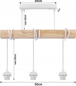 BERGE LED závesné stropné svietidlo, drevený trám, 3xE27, loft, mliečna kocka - biela