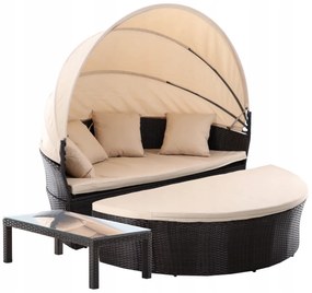 Záhradná ratanová posteľ so stolíkom - rozkladacia | hnedá / béžová