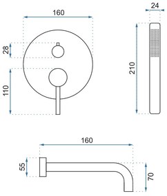 Rea Lungo, podomietková vaňová súprava + box P6300 - komplet sada, zlatá, REA-P4563