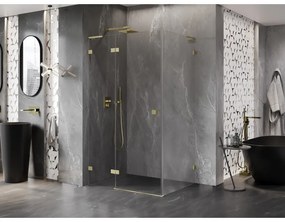 Mexen Lunar, L sklápací sprchový kút ľavý 95 x 90 cm, 8mm číre sklo, zlatý kartáčovaný - 834L-095-090-55-00-L