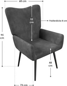 Pohodlné manžetové kreslo z manšestru, sivé