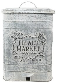 Sivý vintage odpadkový kôš s patinou Flower Market - 26*26*36 cm