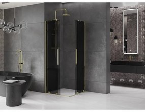 Mexen Velar Duo, sprchový kút s posuvnými dverami 80 x 80 cm, 8mm šedé sklo, zlatá lesklá, 871-080-080-42-50