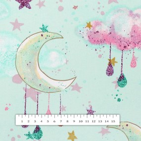 Biante Detská bavlnená obliečka na vankúš s lemom Sandra SA-522 Mesačná obloha na mintovom 35 x 45 cm