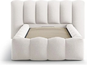 Krémovobiela čalúnená jednolôžková posteľ s úložným priestorom s roštom 90x200 cm Lupine – Micadoni