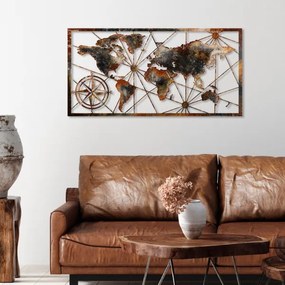 Nástenná dekorácia 120x60 cm mapa sveta kov