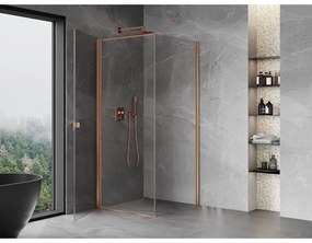 Mexen Mist-B, 1-krídlový výklopný sprchový kút 75 x 75 cm, číre sklo, medený matný profil, 8A2T-075-075-65-00