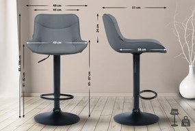 2x Barová stolička Vonore - koženka, čierny rám - Sivá