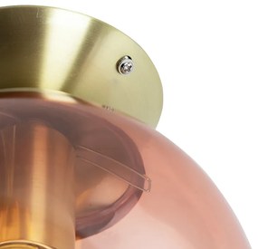 Stropné svietidlo v štýle art deco mosadzné s ružovým sklom - Pallon