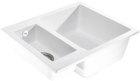 Sink Quality Ferrum, kuchynský granitový drez 605x495x210 mm + chrómový sifón, biela, SKQ-FER.W.5KBO.X