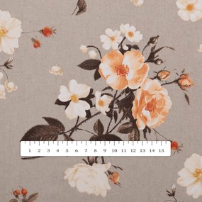 Biante Bavlnený behúň na stôl Sandra SA-739 Ruže a konvalinky na béžovosivom 45x120 cm