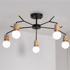 Toolight - Škandinávska kovová stropná lampa 5xE27 60W APP694-5C, čierna-hnedá, OSW-05465