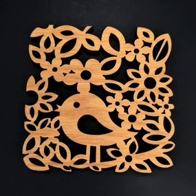 AMADEA Drevený podtáček hranatý s vtáčikom, masívne drevo, 9x9 cm
