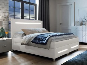 Kontinentálna posteľ Trunida LED, Rozmer postele: 160x200, Dostupné poťahy: ekokoža Soft 017 (biela)