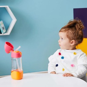 Fľaša na pitie so slamkou 450 ml - ružová/oranžová