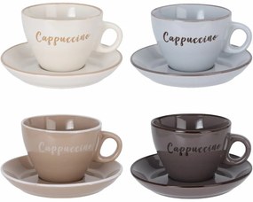 Súprava 4 kameninových šálok s podšálkami Cappuccino 220 ml, mix farieb