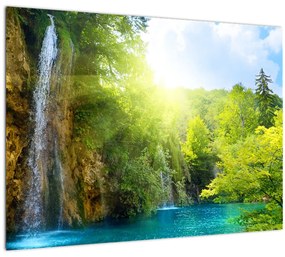 Sklenený obraz - vodopády v pralese (70x50 cm)