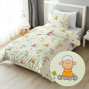 Biante Detské bavlnené posteľné obliečky Sandra SA-729 Veselé ovečky na svetlo zelenom bodkovanom Predĺžené 140x220 a 70x90 cm
