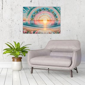 Sklenený obraz – Mozaika zapadajúceho slnka (70x50 cm)
