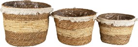 3 ks pletené košíky Laná béžovo hnedej s bielymi strapcami - Ø 32 * 25 / Ø 28 * 21 / Ø 24 * 18 cm