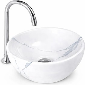 ASTI-M || Hlboké umývadlo na dosku, keramika, biela, mramor, okrúhla