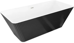 Mexen Tava, voľne stojaca ryhovaná vaňa 170 x 75 cm, biela-čierna, oceľový prepad, 52851707575-97